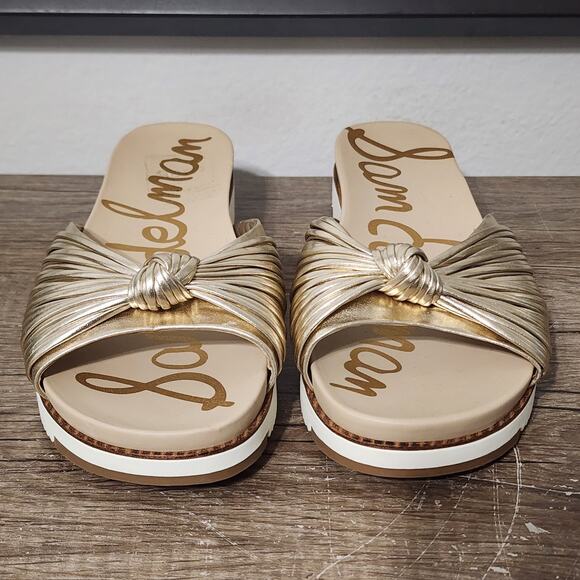 Sam Edelman Adriel Knotted Platform Slides Sandals Shoes Size 9.5 Gold - Picture 2 of 9